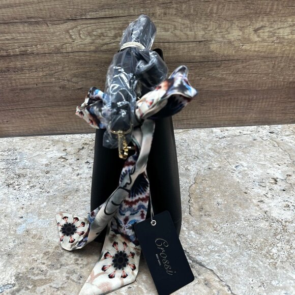 Crossi New York Black Shoulder Bag With Scarf & Removal Strap Inner Pocket NWT - Picture 3 of 9